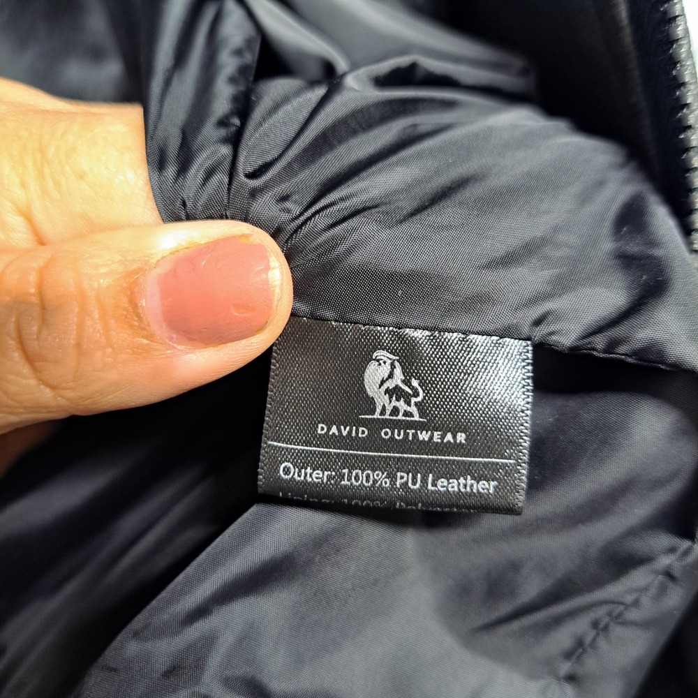 David Outerwear Mens PU Leather Black Full Zip Pockets Jacket Size Large - Picture 15 of 15